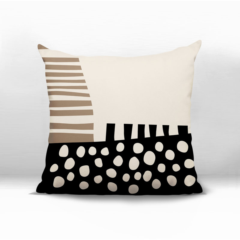 Oreiller carré réversible intérieur / extérieur Nea, H 19 po x l 19 po, Beige / noir / blanc cassé abstrait