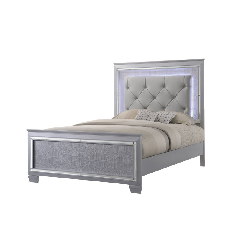 Masaya Winston LED Faux Leather Upholestered Tufted Bed, King