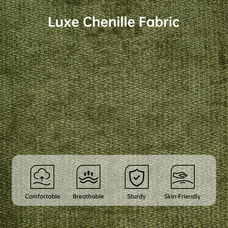 Canapé rembourré en chenille avec repose-pieds, Chenille verte