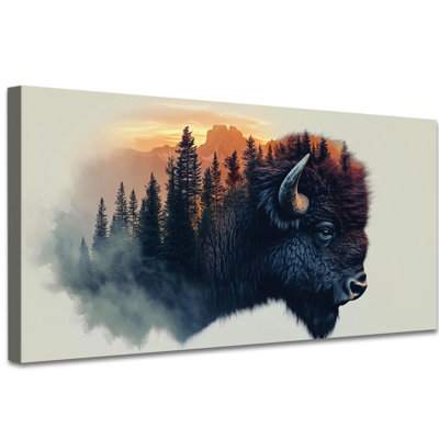 Large Bison Wall Decor - American Buffalo Canvas Wall Art for Living Room, Serene Pictures Wall Decor Artwork for Office, Artistic Landscape Painting for Bedroom Framed Wrap Print, 
