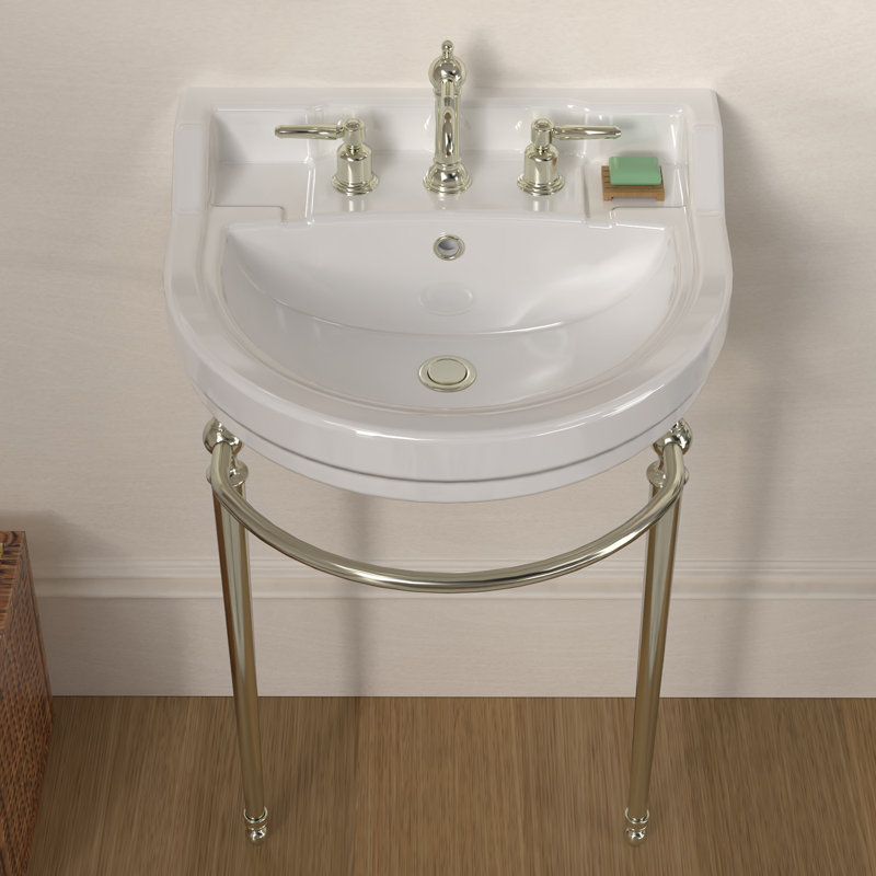 Whitehaus 22" console sink with semi-circular bowl, solid brass leg supports and front towel bar, Polished Nickel