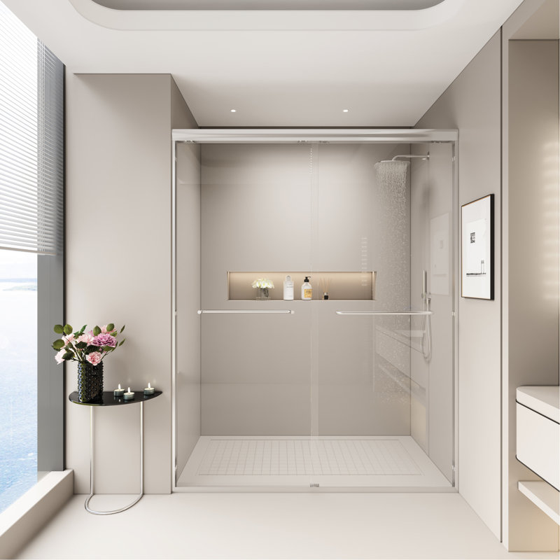 44-48 In. W X 72 H Semi- Shower Door, Double Sliding, 6Mm Tempered Glass, , Leak Seals, Customizable Size For Bathroom Sliding 44 - 48 In., Semi-, 1/4" Aluminum Frame, -Proof