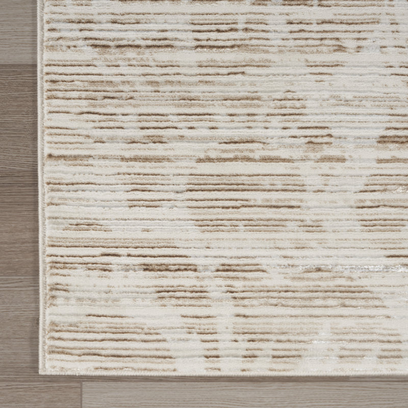 Ivory and Nude Floral Stripe Synthetic Area Rug 5' x 7'