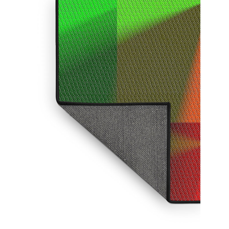 Tapis vert/rouge/orange à motifs, Rectangle 5 pi x 7 pi