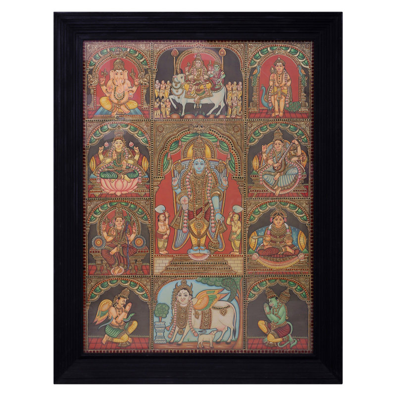 Lord Vishnu avec tout Dieu et la déesse en un | Couleurs traditionnelles avec or 24 carats | Avec cadre
