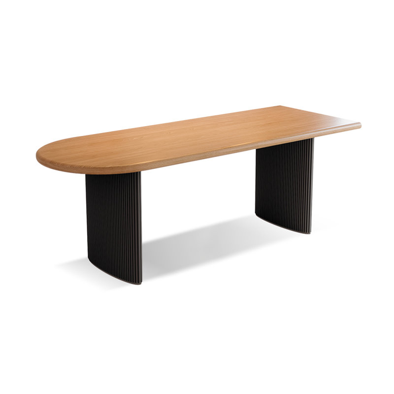 Table de salle à manger en bois massif noisette + demi-cercle, H 29,53 po x L 78,74 po x l 35,43 po, Noir, noir, noir, noir