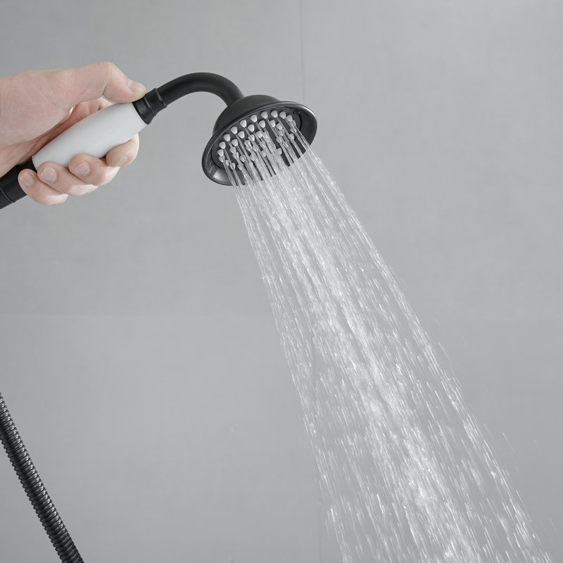 Floor-Mounted Roman Tub Faucet With Hand Shower And Single Handle, Matte Black