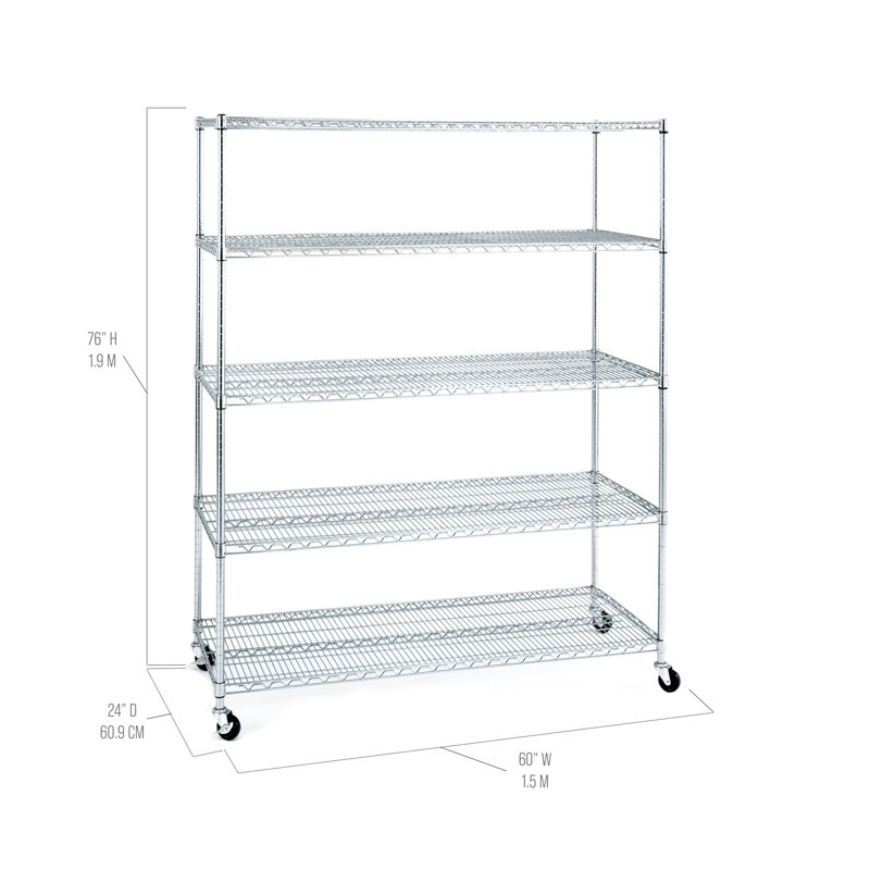 UltraDurable 5-Tier Steel Shelving with Wheels, 60" W x 24" D
