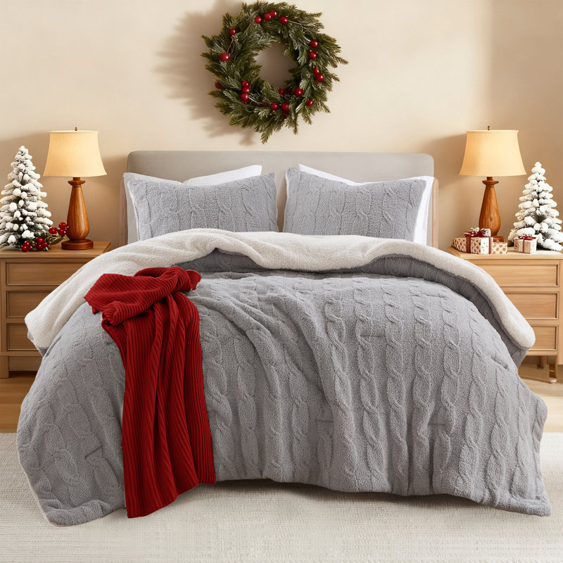 Riordan Ivory Textured Knit Chenille 3-Piece Full/Queen Comforter Set, Full Comforter + 2 Standard Shams, Ivory