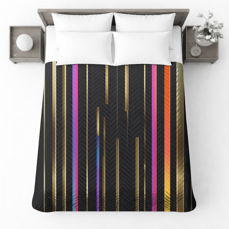 Couvre-lit matelassé à rayures verticales dorées toutes tailles, Grand lit