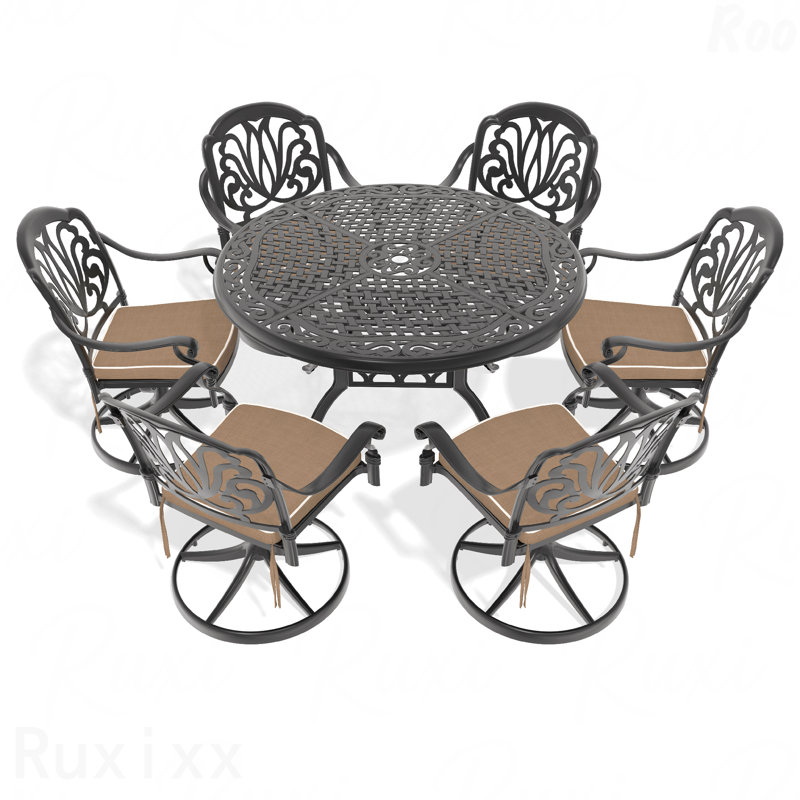 Ensemble de salle à manger 7 pièces en fonte d'aluminium toutes saisons comprenant 6 chaises pivotantes et une table ronde de 48,03 po avec structure noire