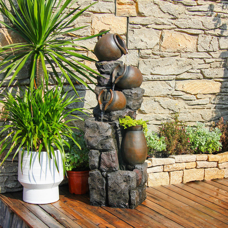 Fontaine à eau 45,65 po H avec pot à fleurs 5 niveaux Cascade de fontaines de jardin à DEL pour la terrasse
