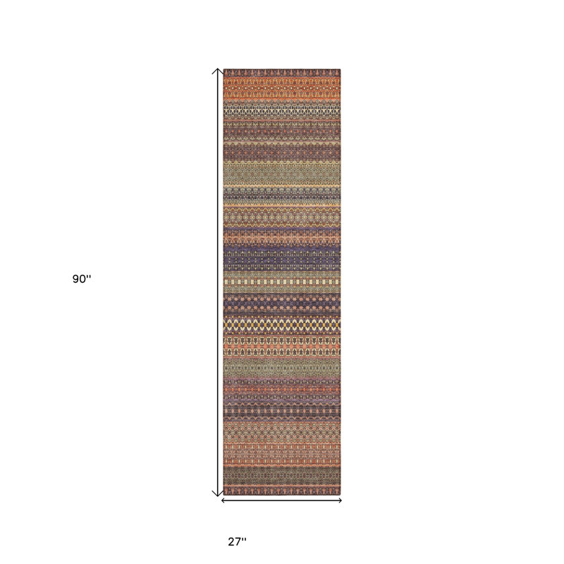 8' Runner Orange Striped Washable Non Skid Indoor Outdoor Runner Rug