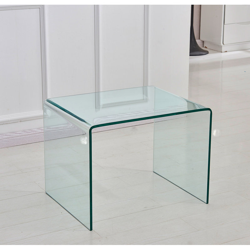 Transparent End Table,Tempered Clear Bent Glass Sidetable