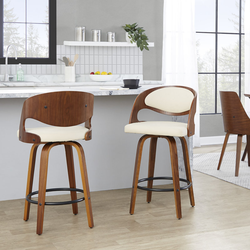 Phoebe 26" Fixed-Height Counter Stools with Bent Wood Legs & Round Footrest (Set of 2), Counter Stool (25.75" Seat Height )