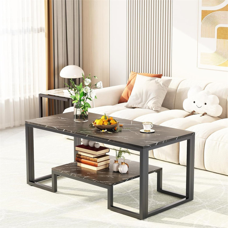Daira Coffee Table with Storage, Black, Black