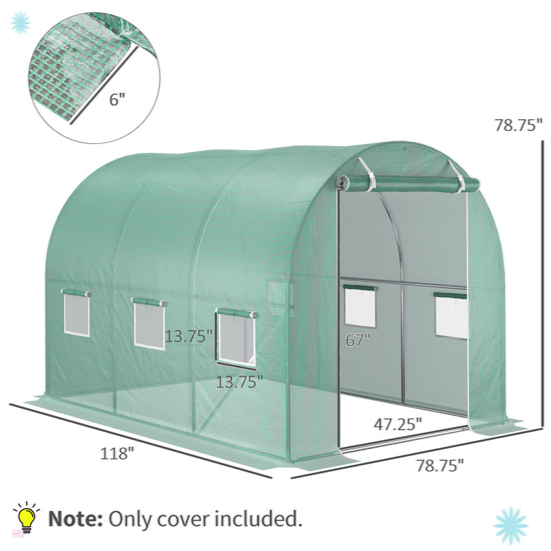 Remplacement de la housse de serre en plastique, bâche imperméable robuste pour Hoop House, bâche avec 6 fenêtres, porte et grille de renforcement