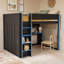Lit mezzanine double en bois avec bureau, éclairage DEL, ports USB, armoire et étagères-1986558810