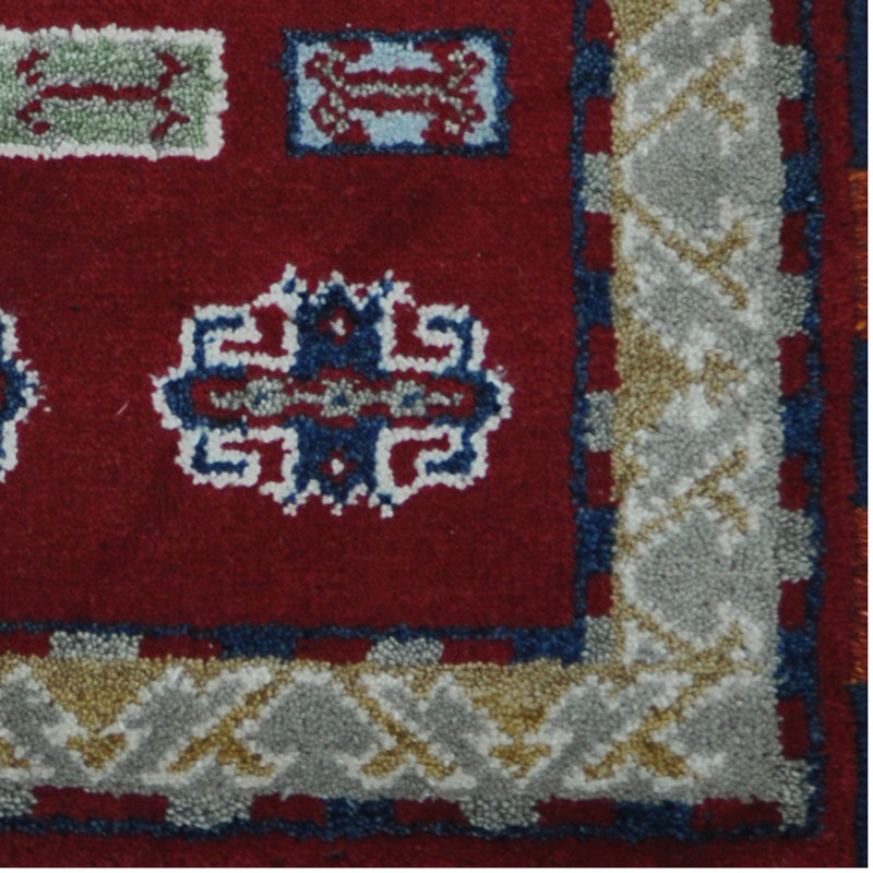 Tapis unique en laine noué à la main rouge / bleu de 2 pi x 4 pi