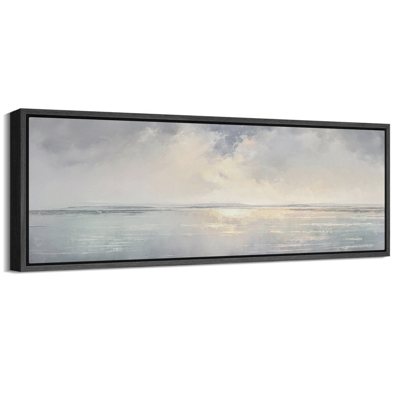 «Coastal Beach Tranquil Shores Serene Coastal Landscape», reproduction sur toile, H 20 po x l 60 po, Noir, noir, noir, noir