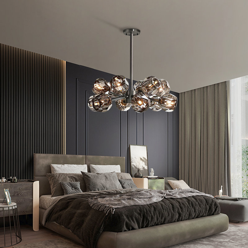 Jarosław Modern 12 - Light Dimmable Sputnik Chandelier with Smoke Gray Shades, Black