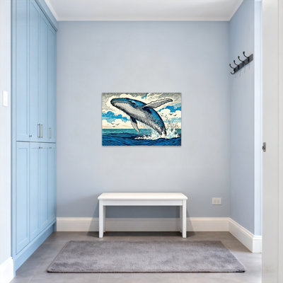 Animals Whale Leaping Ocean Waves Sky Birds Art Print