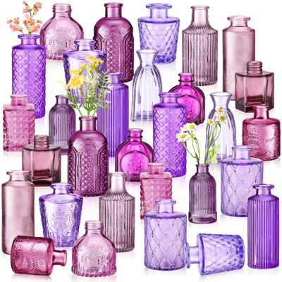 30 pièces de vases en verre de couleur en vrac bourgeons de bouteilles en verre de couleur rétro rustique coloré en relief pour la maison mariage table décorations cadeaux (série)