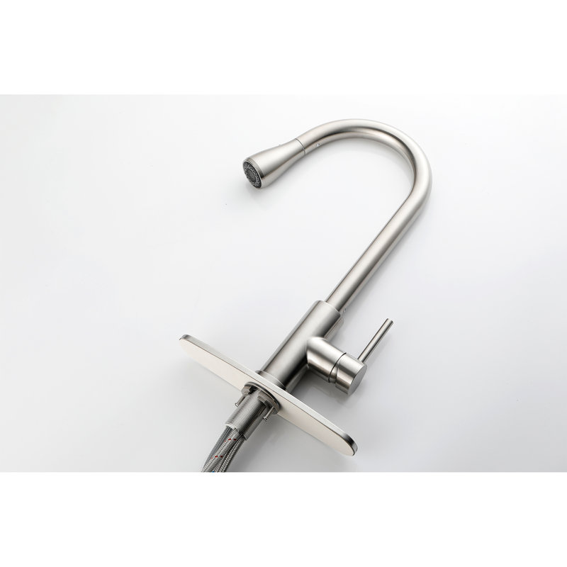 Robinet d'évier de cuisine avec douchette extractible, nickel brossé, acier inoxydable, buse rotative à 360 °, longue durée de vie moderne