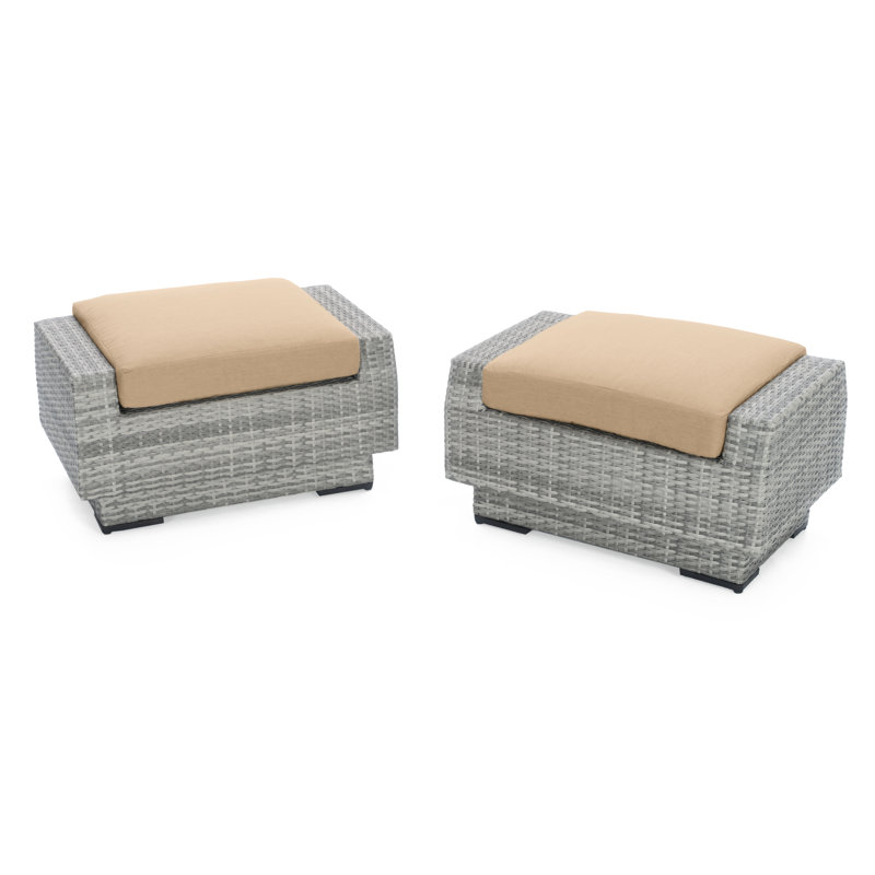 Repose-pieds Fionnula avec housses de coussin Sunbrella, Toile Sunbrella® beige chiné