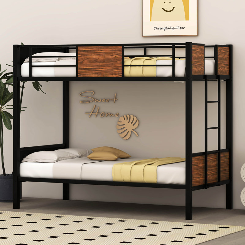 Lit superposé simple au-dessus d'un lit simple Edom avec cadre en acier de style moderne et barrière de sécurité