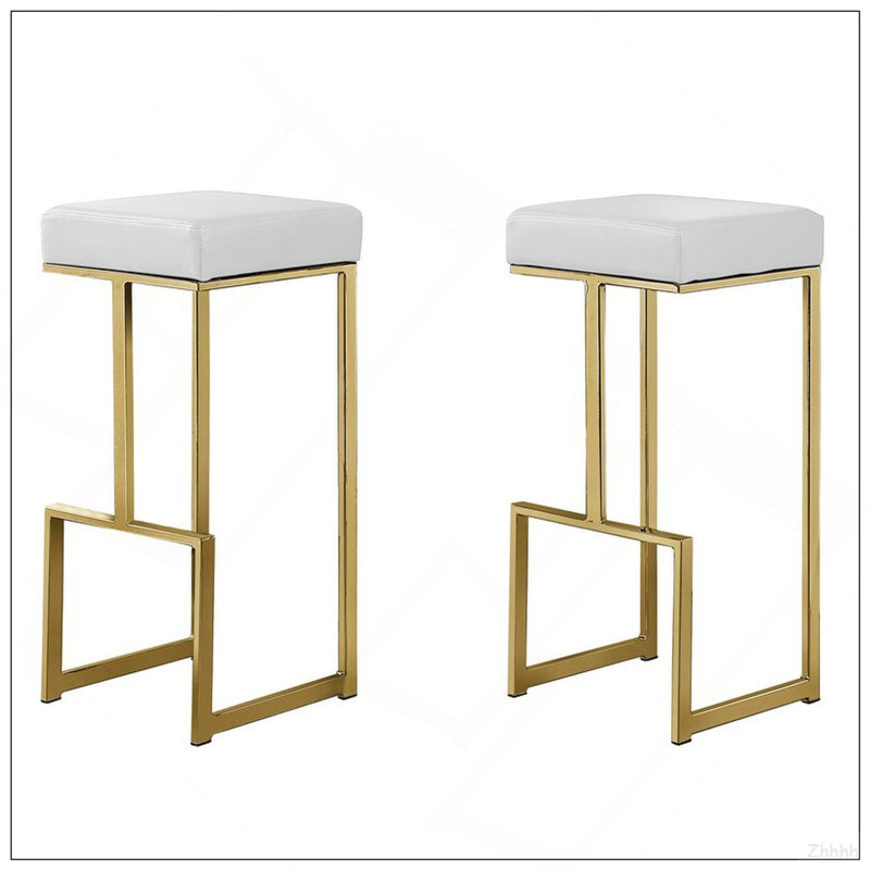 Ensemble de 2 tabourets de bar 31 po en simili cuir avec structure en métal plaqué or, tabouret de comptoir sans dossier pour la salle à manger de cuisine, blanc