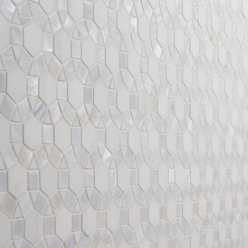 Noble White 9-3/4 in. x 12-1/4 in. x 10 mm Polished Pearl and Marble Mosaic Tile, Thassos