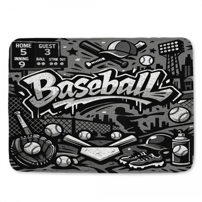 Baseball Game Elements Bath Mat