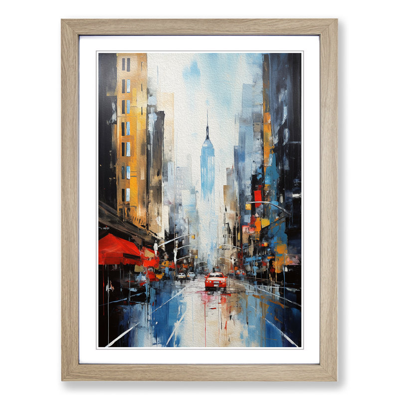 New York Abstract - Single Picture Frame Print on Wood, Oak , 64cm H x 46cm W x 2cm D