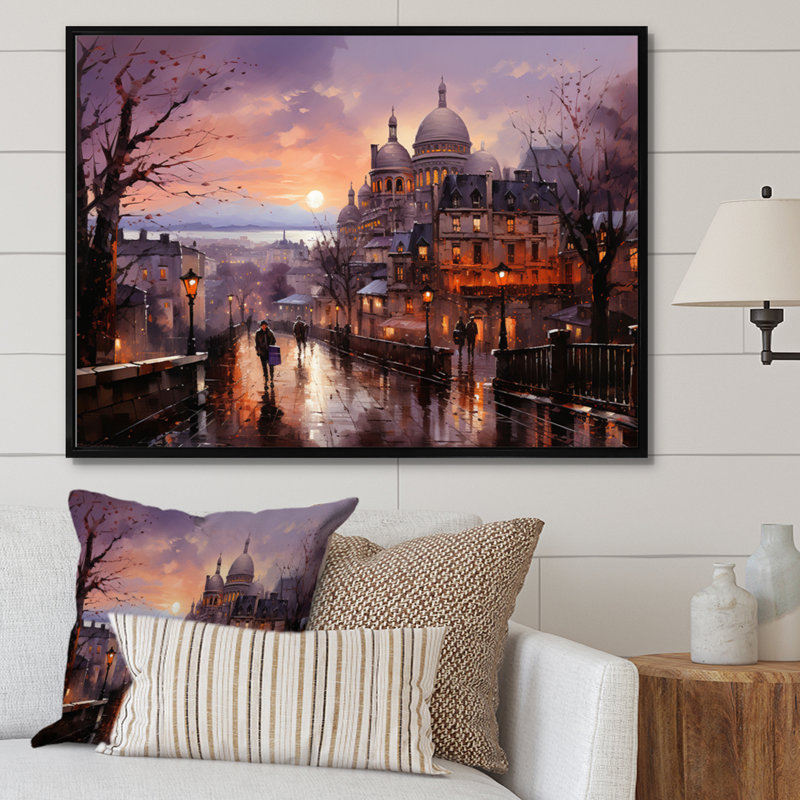 Marieli French Sunrise over Montmartre I - impression, H 24 po x l 32 po, Cadre flottant noir
