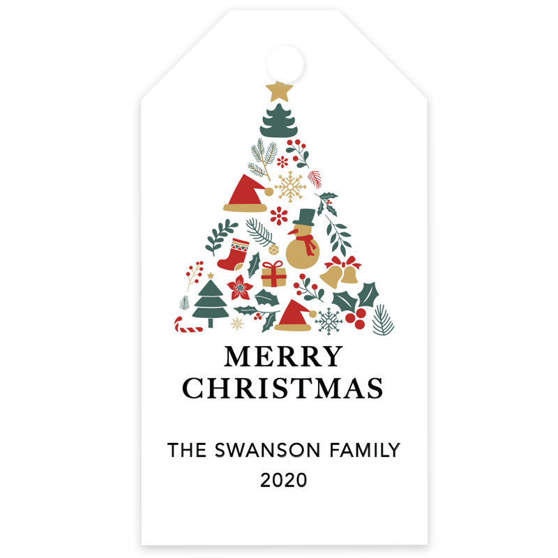 Koyal Wholesale Custom Christmas Gift Tags Tree Elements Design Custom Name Year 60Pk