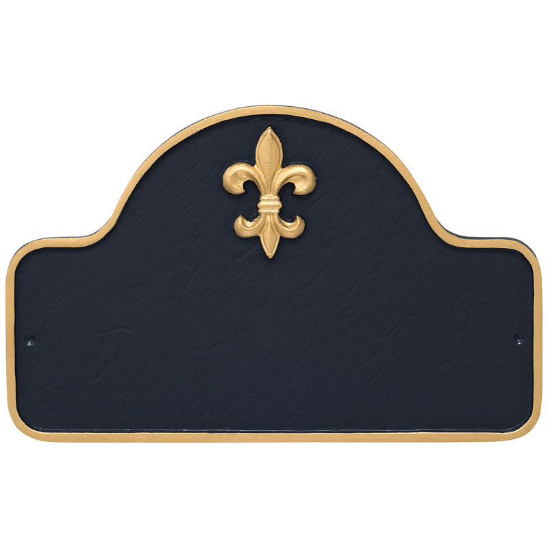 Plaque d'adresse à une ligne Fleur de Lis, Bleu marine/doré, Oui