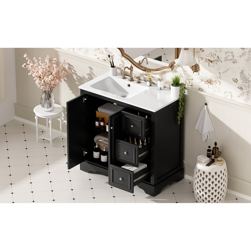 Meuble-lavabo transitionnel à fermeture en douceur avec lavabo en céramique pour des intérieurs élégants