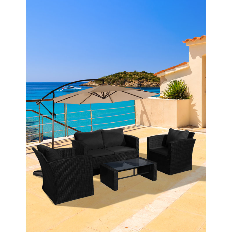 Kavel 4 - Person Patio Conversation Set with Cushions, Black/Black