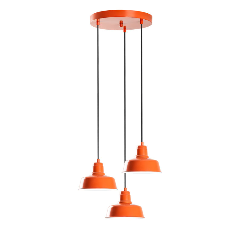 Lustre réglable élégant, structure en métal, 17,7 po de diamètre | Hauteur: 29,5 po à 42,5 po | Plaque de base: 11,8 po | 3 x douilles E27 (40 W maximum) | Finition orange élégante | Parfait pour la salle à manger et les espaces de vie, ampoule non incluse