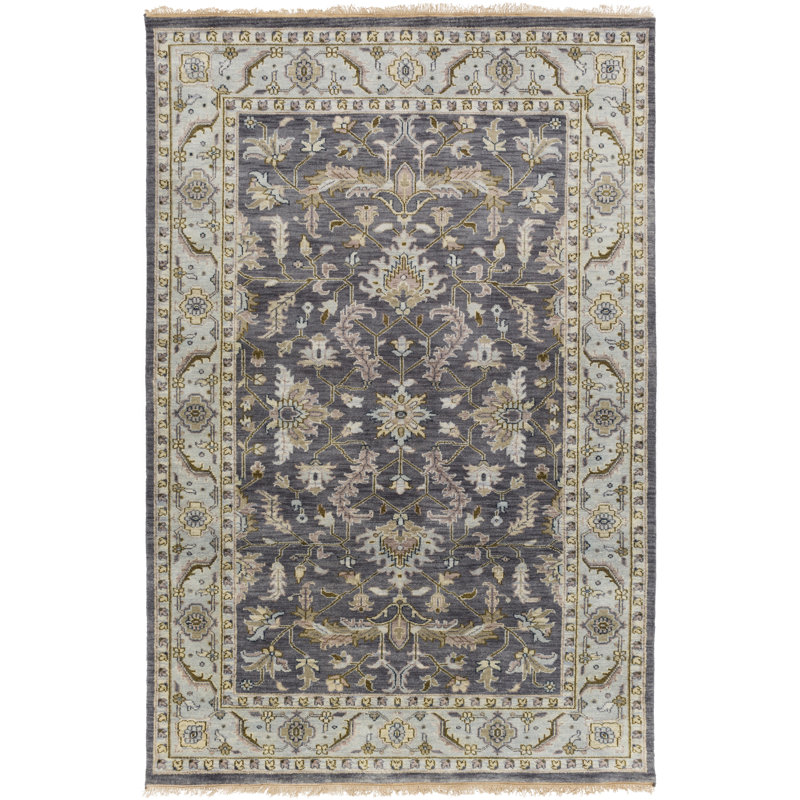 Zeus Wool Oriental Area Rug in Gray, Rectangle 3'9" x 5'9"