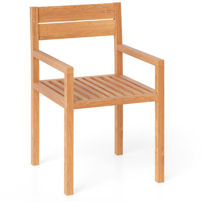 1 Pcs Outdoor Teak Wood Chair Patio Dining Armchair With Slatted Seat & Backrest