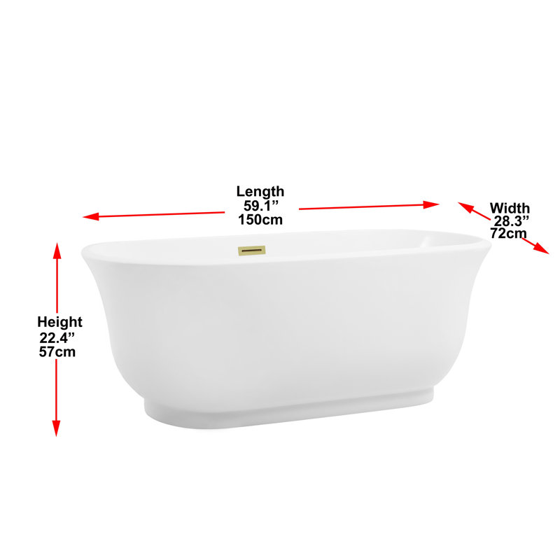 Chaylynn 59'' x 28'' Soaking Acrylic Bathtub, Brushed Gold