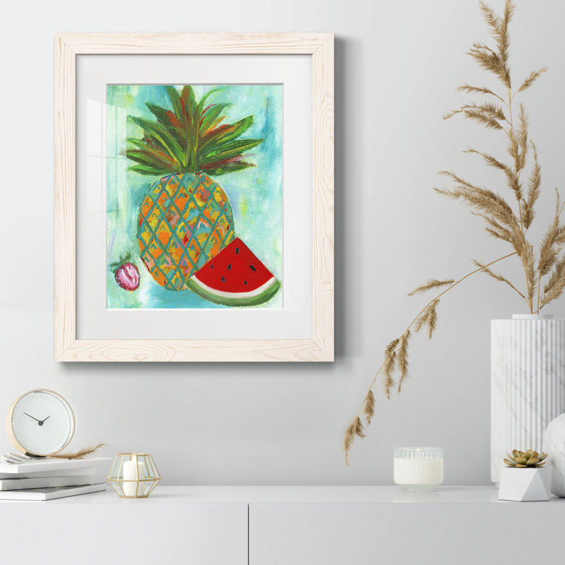 Ananas et melon d'eau II - reproduction de peinture sur papier encadrée, H 24 po x l 18 po x P 1,5 po, Papier encadré blanc
