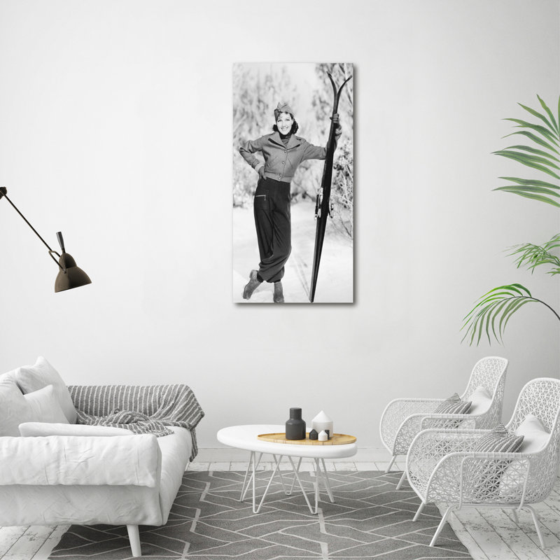 Woman With Skis - Wrapped Canvas Print