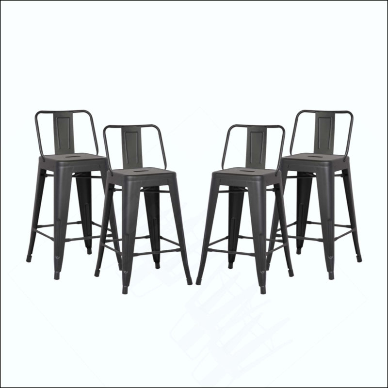 Tabouret de bar en métal de style rustique rustique avec dossier, tabouret de bar de cuisine, construction légère et robuste, ensemble de 4