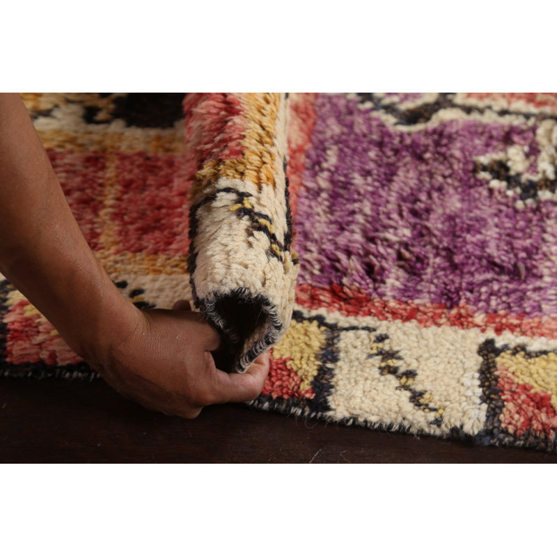 Tapis beige en laine noué à la main de conception unique 7 pi 9 po x 11 pi 0 po Moroccan