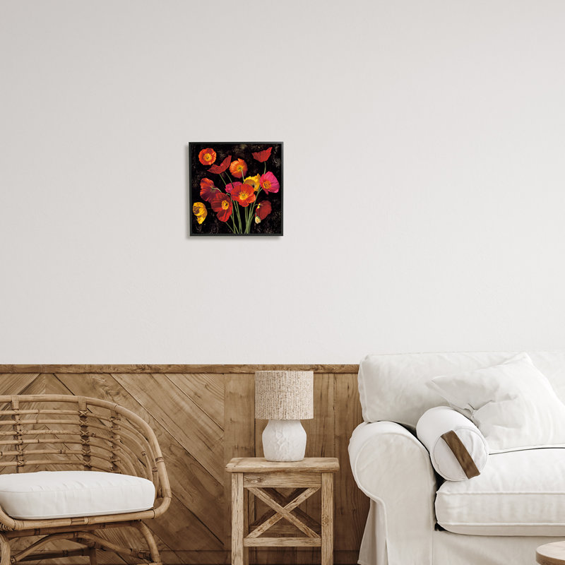 " Red Poppies Photography " by John Seba, Midnight Black Framed Giclee, 12" H x 12" W x 1.5" D