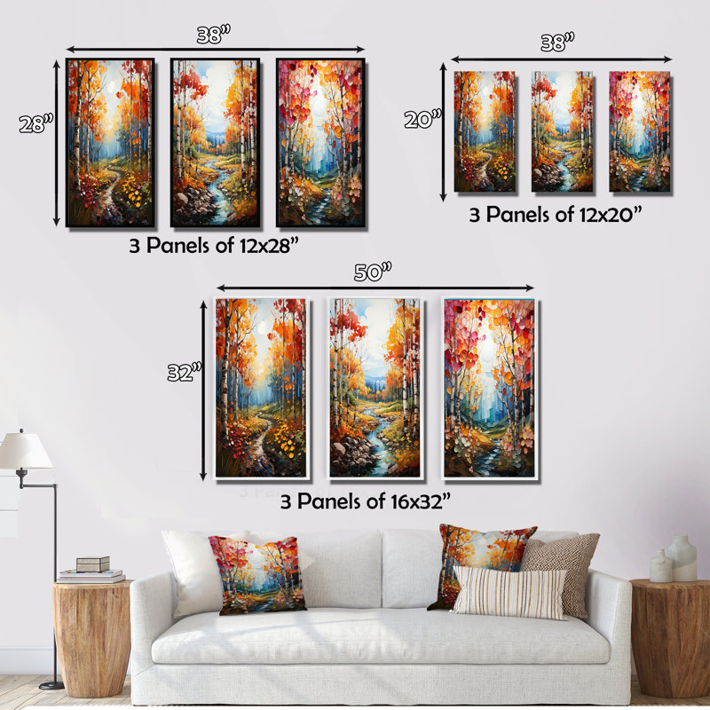 «Birch Woods Autumn Harmony», 3 pièces, Cadre blanc, H 20 po x l 36 po