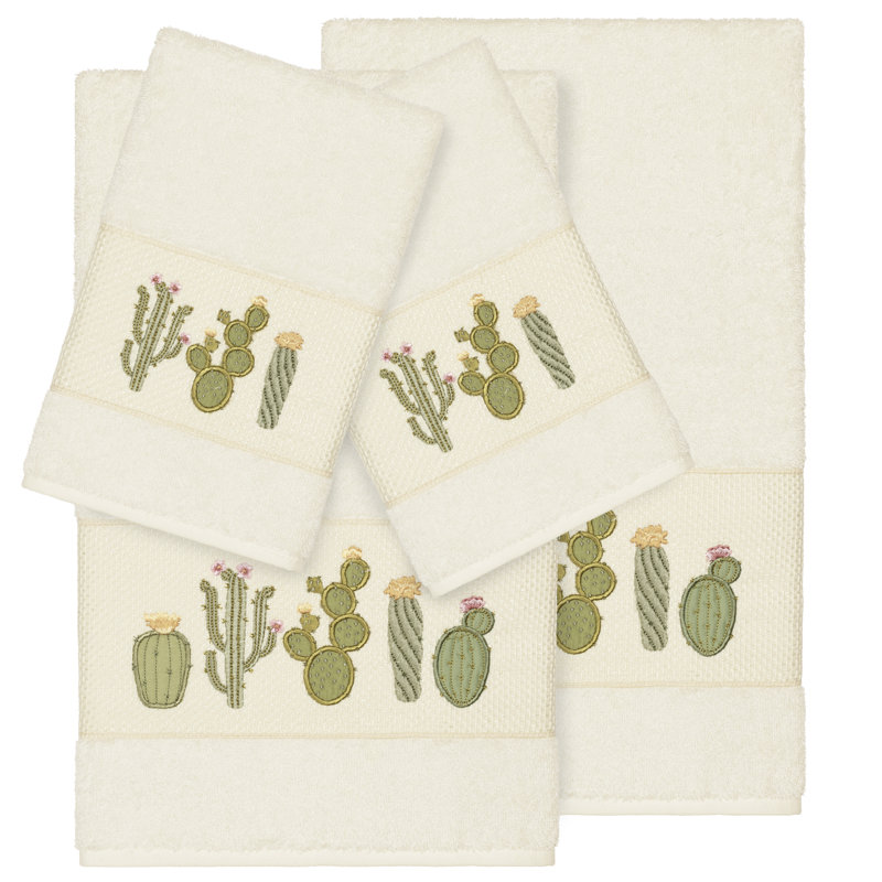 Mila 100% Turkish Cotton Embellished 4 Piece Towel Set, Cream